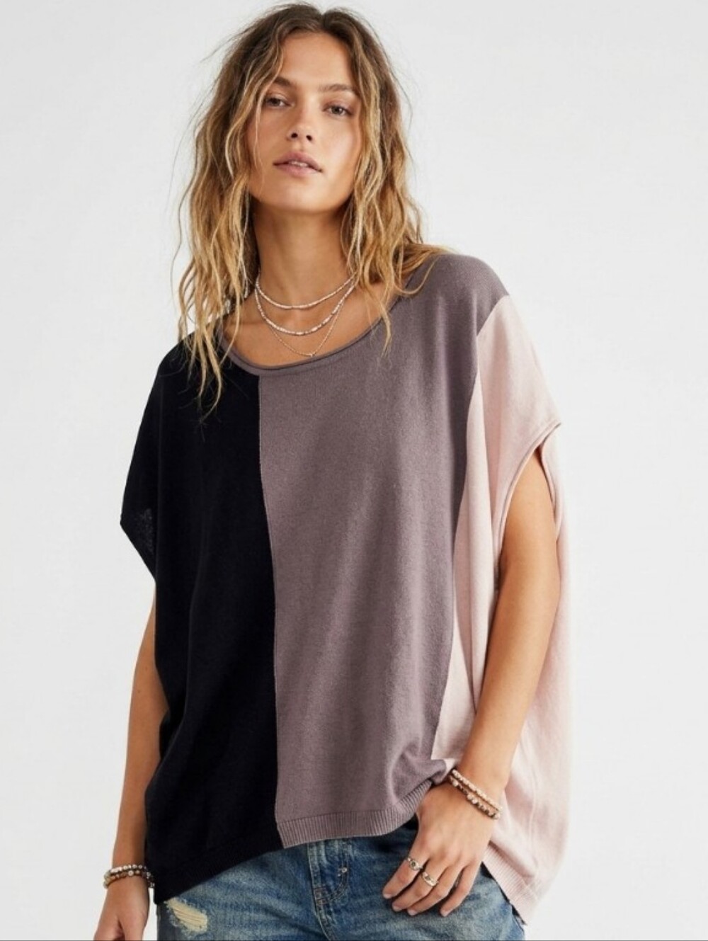 hinge Colorblock Sleeveless Sweater Knit Top